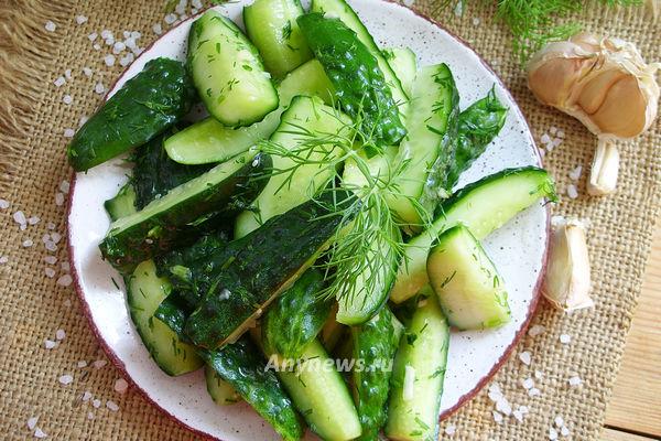 Малосольные огурцы в пакете с чесноком и укропом - пошаговый рецепт