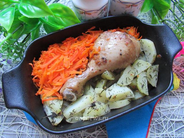 куриная голень с овощами в духовке