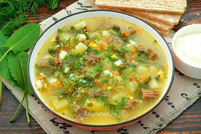 Весенний Зеленый борщ с щавелем и яйцом