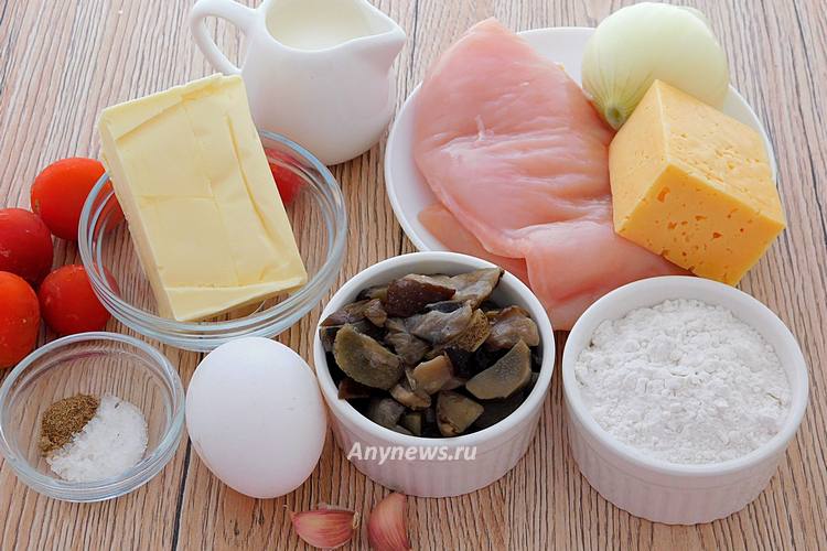 песочный пирог с грибами и курицей - ингредиенты