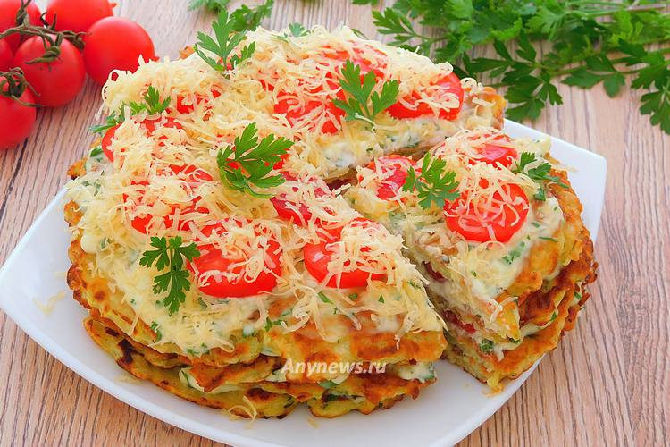 Кабачковый торт с сыром и помидорами - рецепт