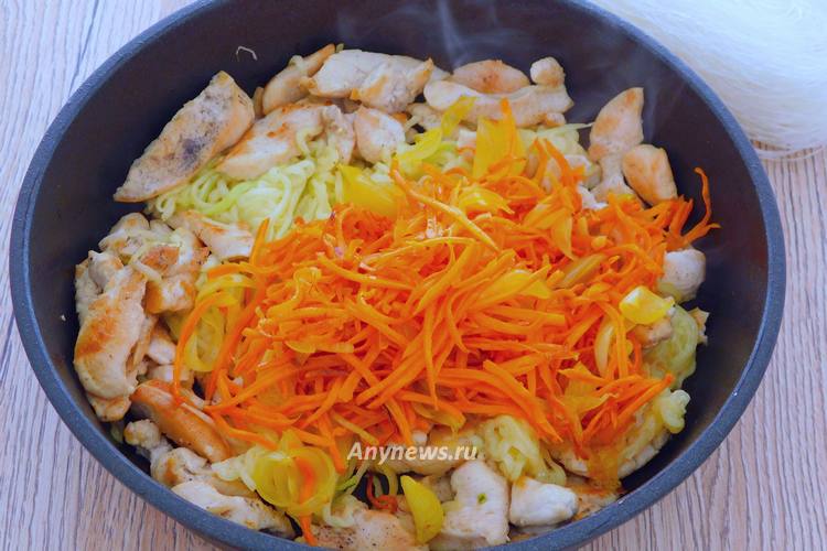 Выложить овощи в сковороду