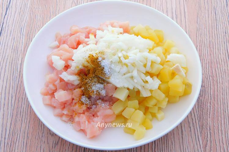 Начинка для лодочек с курицей и картошкой