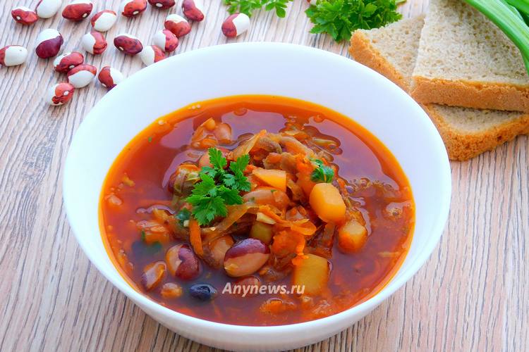 Постный борщ с фасолью и капустой - рецепт