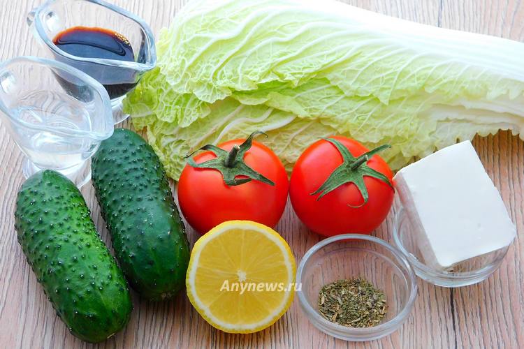 Овощной салат из пекинской капусты, огурца и помидора - ингредиенты